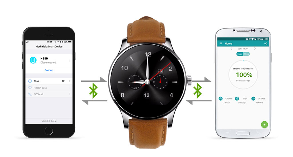 Часы SMART WATCH K88H SILVER - Коричневая кожа - Фитнес приложение для Android и iOS
