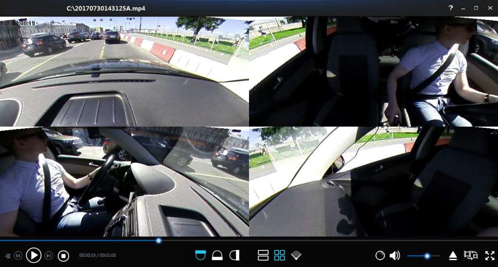 Автомобильный видеорегистратор CARCAM А360 - режим записи в 4 окнах