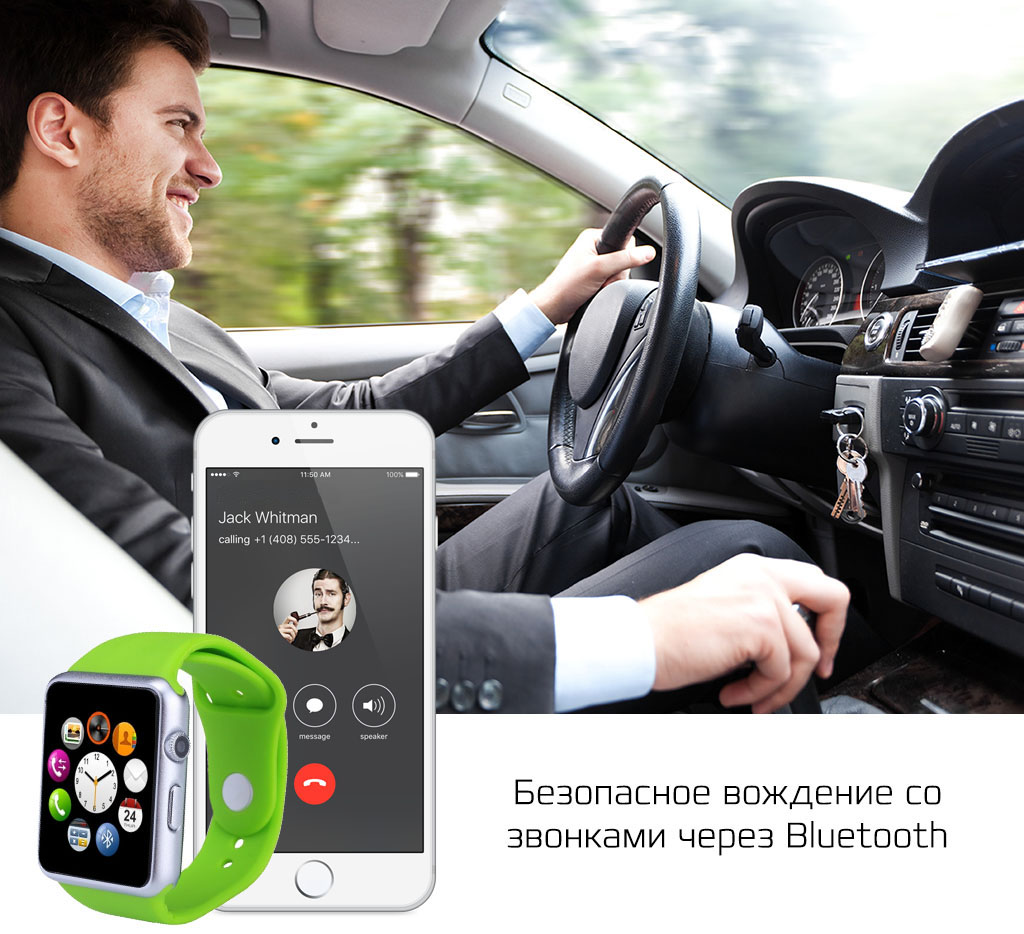 Часы SMART WATCH GT08 Green - Синхронизация со смартфоном