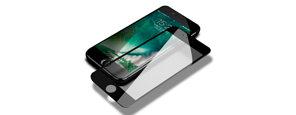 Защитное стекло Iphone 7 5D 0.33 mm полностью закрывает верхнюю поверхность смартфона