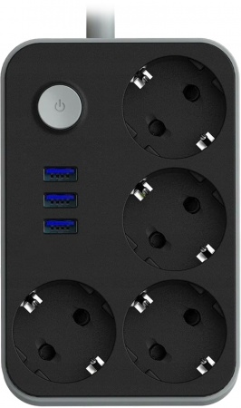 Lucky Hawk 4 Power Socket Black/Grey (314) (4 Розетки + 3 USB) 3m