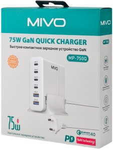 Купить Быстрое компактное зарядное GAN устройство Mivo MP-750Q