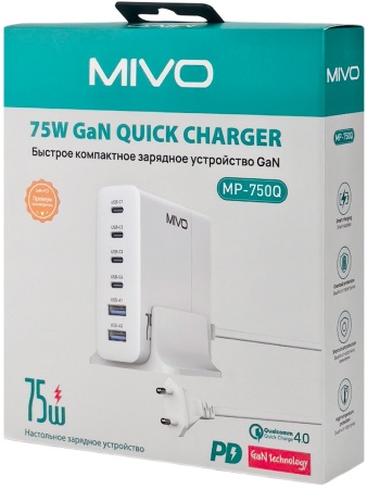 Купить Быстрое компактное зарядное GAN устройство Mivo MP-750Q