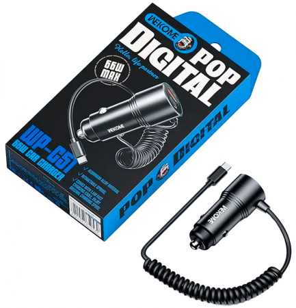 Купить Автомобильное зарядное устройство Wekome Pop Digital Series 66W Cabled Fast Car Charger (WP-C51) Black
