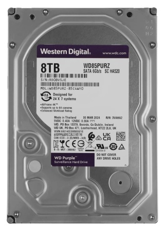 Купить WD HDD 8TB, SATA III, 3.5" (WD85PURZ)