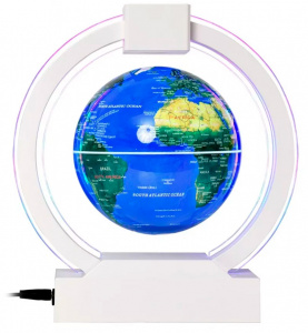 GLOBE Floating And Rotating In Midair White